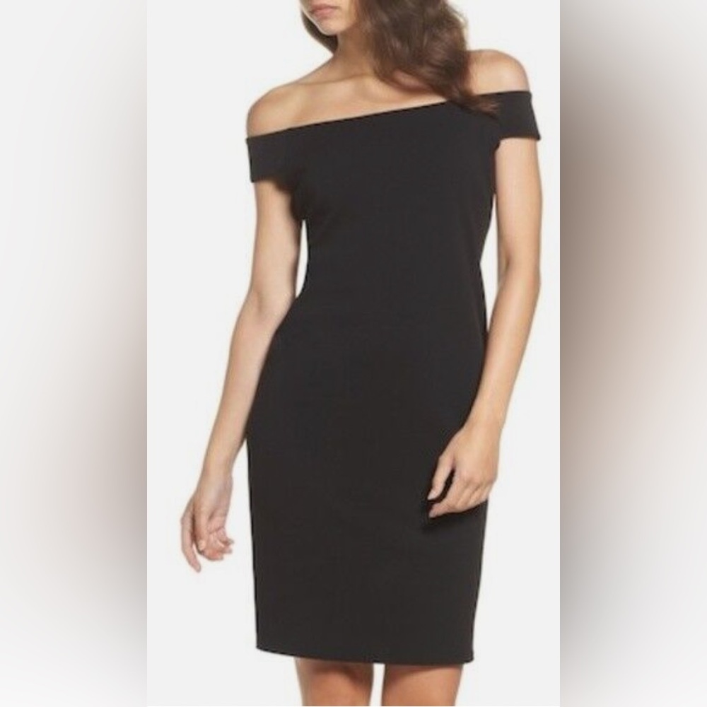 Eliza J Black Off Shoulder Sheath Dress